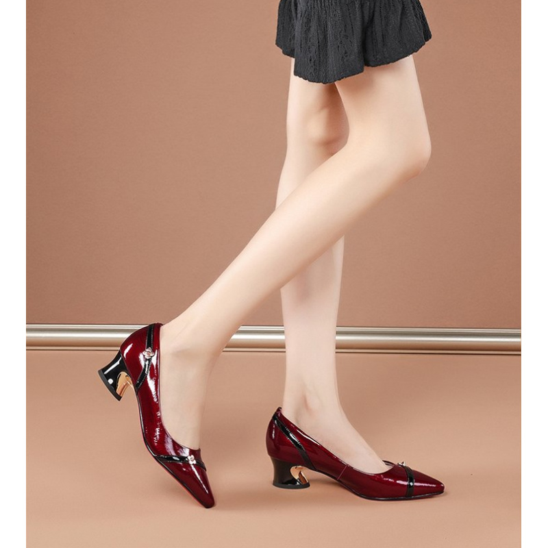 Leatherwork Designs - Women's Elegant Fashion Pointed-Toe Block Heel