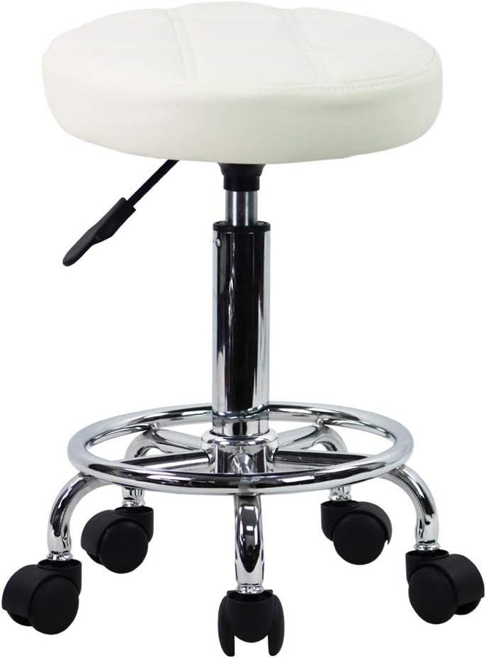 Leatherwork Images - Adjustable Round Rolling Stool with PU