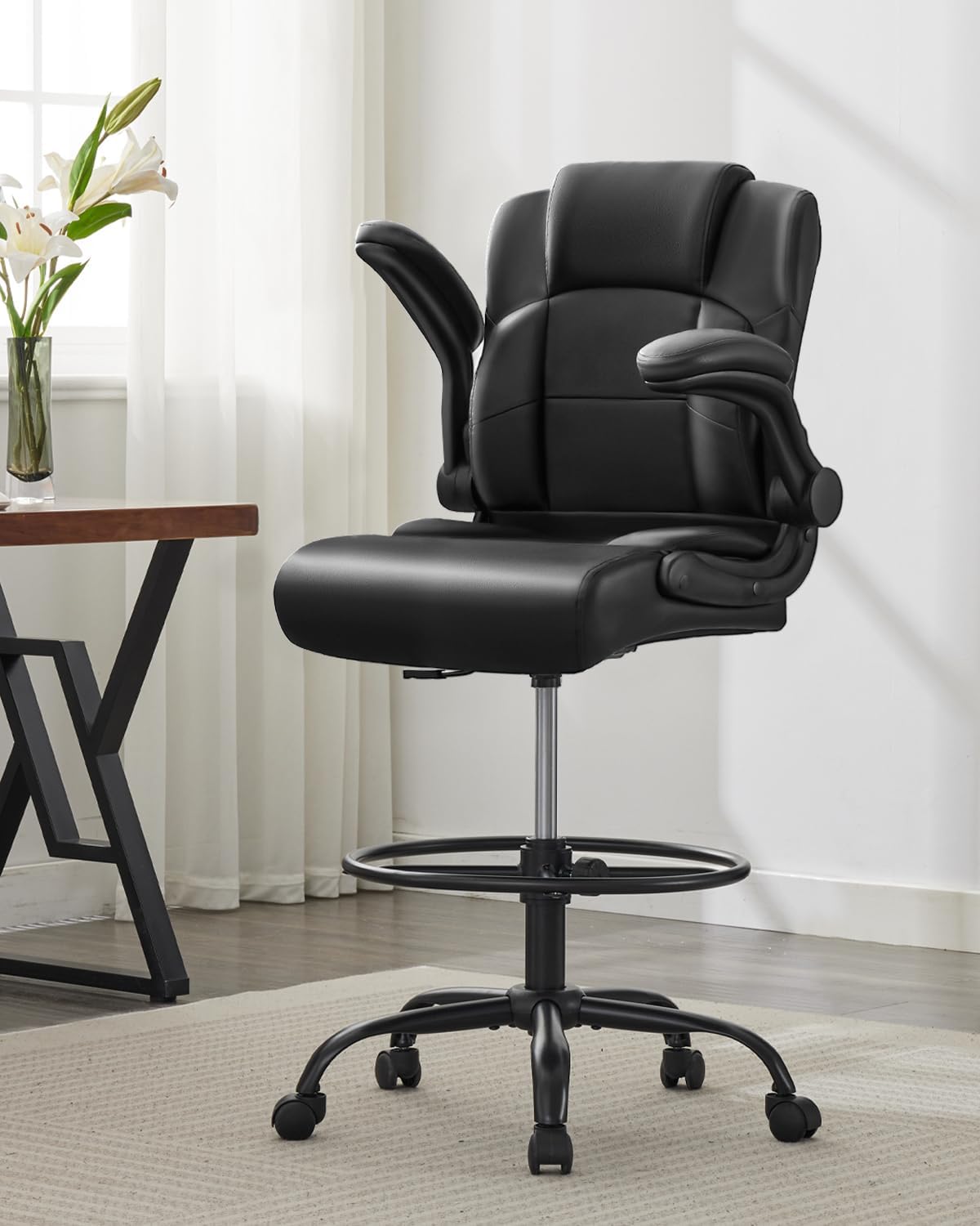 Leatherwork Images - Ergonomic Drafting Chair, Tall Office Chair