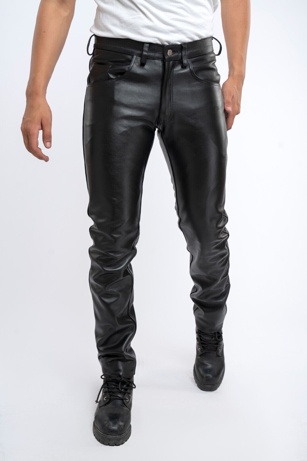 2023Men Leather Pants Slim PU  - Leather Work Pants 리뷰 및 가격