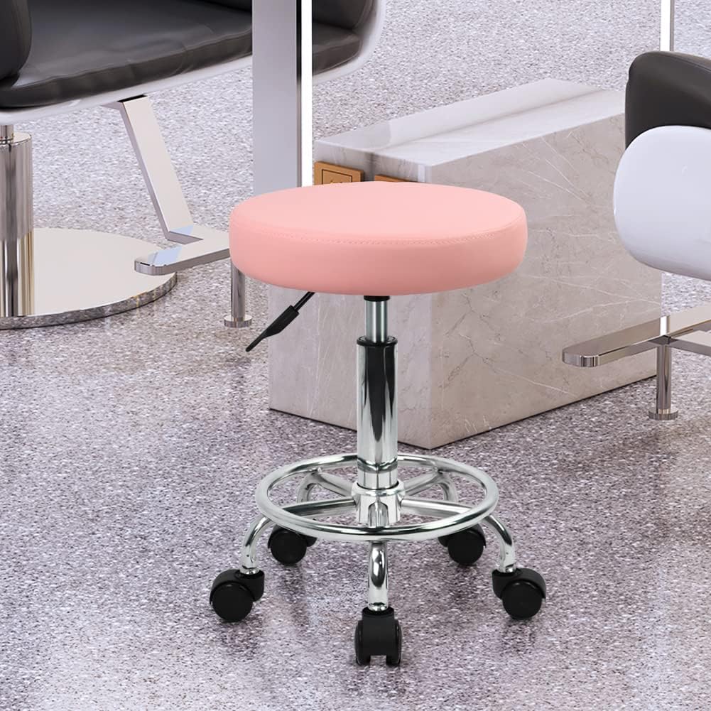 Pink PU Leather Rolling Stool  - Leatherwork Images 리뷰 및 가격