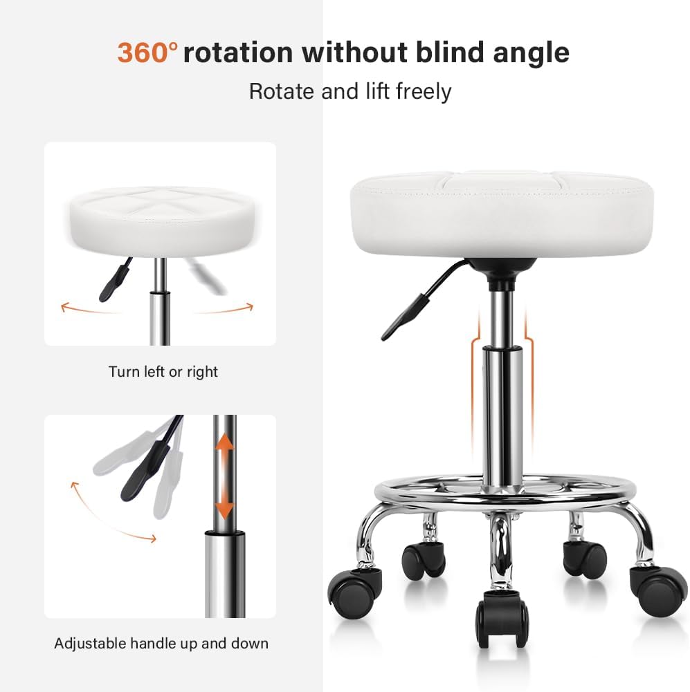 Adjustable Round Rolling Stool - Leatherwork Images 리뷰 및 가격