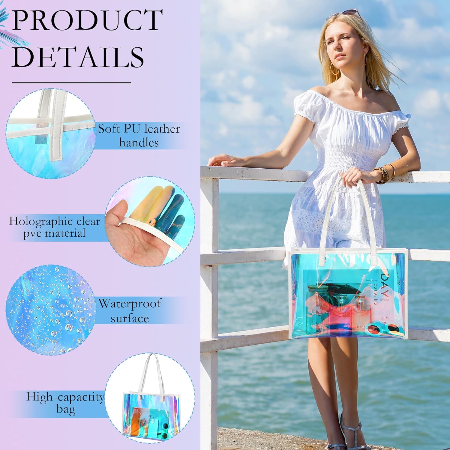 Holographic Clear Tote Bag wit - Leatherwork Images 리뷰 및 가격