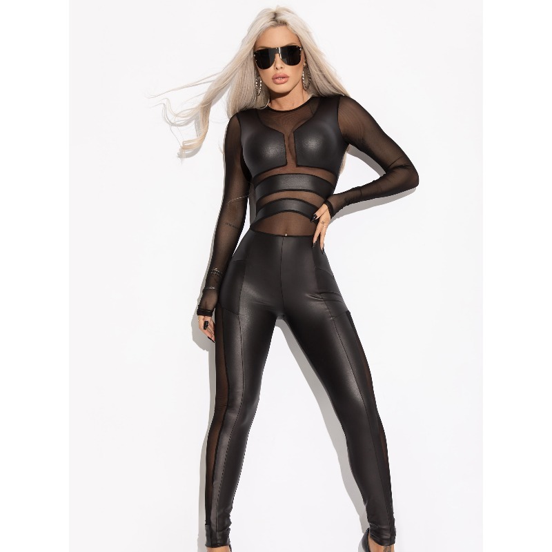 Hot Girl Black Pu Jumpsuits fo - Leather Work Pants 리뷰 및 가격