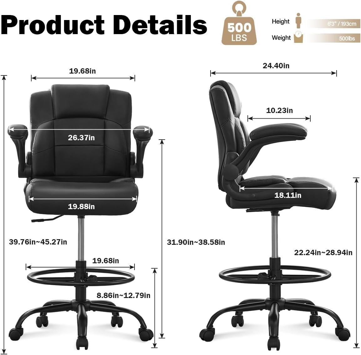 Ergonomic Drafting Chair, Tall - Leatherwork Images 리뷰 및 가격