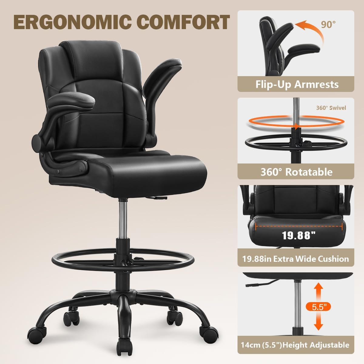 Ergonomic Drafting Chair, Tall - Leatherwork Images 리뷰 및 가격