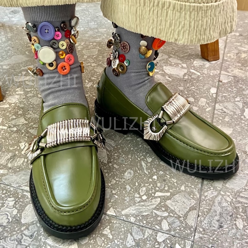 Green Leather Black Sole Flat  - Leatherwork Designs 리뷰 및 가격