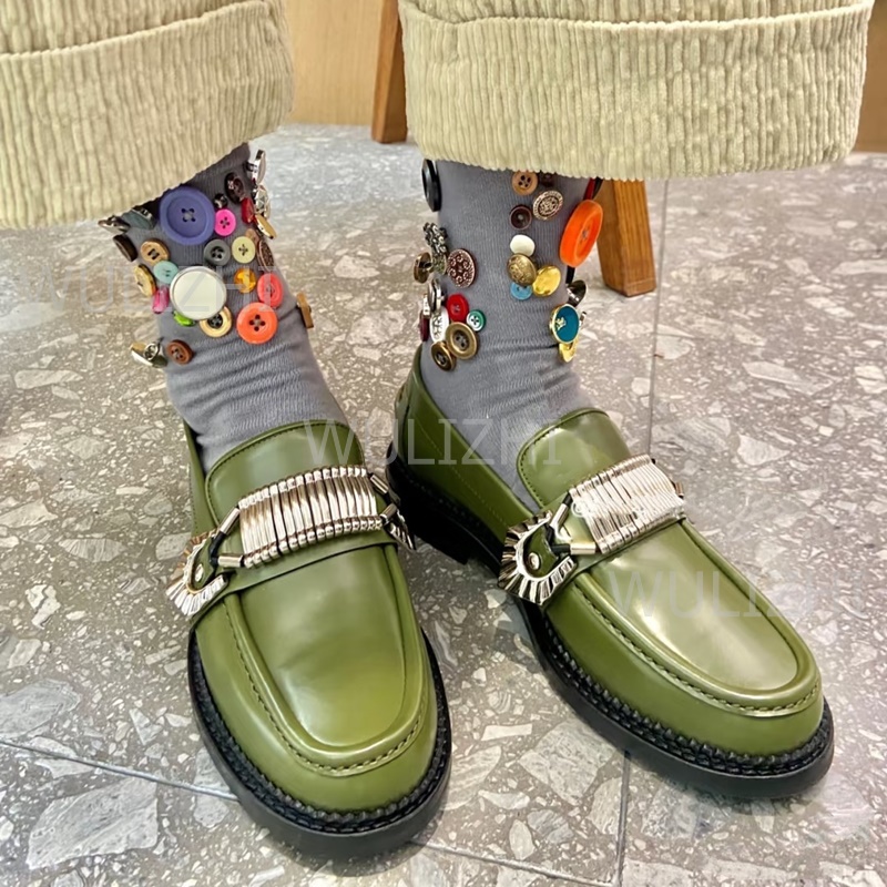 Green Leather Black Sole Flat  - Leatherwork Designs 리뷰 및 가격
