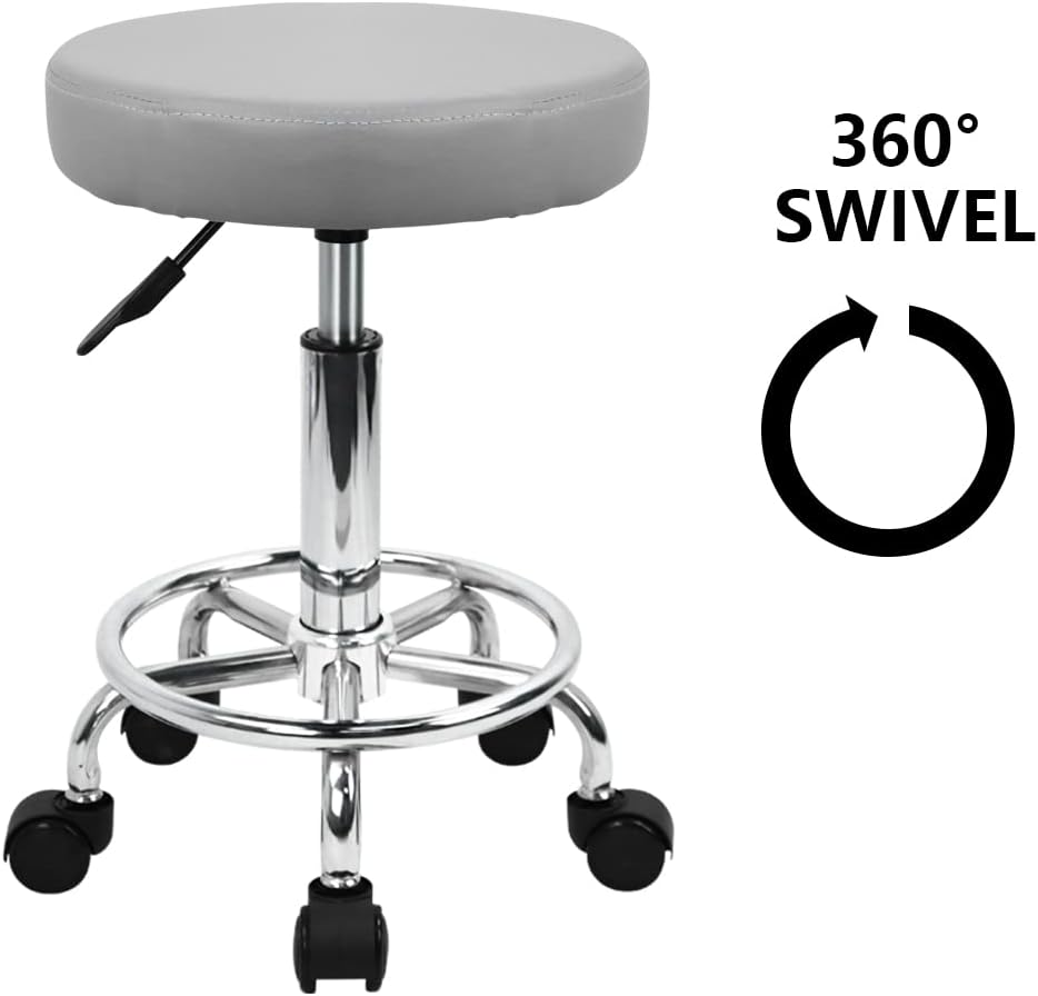 PU Leather Round Rolling Stool - Leatherwork Images 리뷰 및 가격